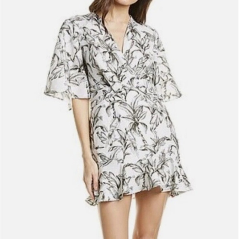 Significant Other Sienna Tropical Bird Print Linen Blend Mini Dress 4 Resort NWT